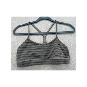 Lululemon Bra Flow Y Womens 8 Gray Black Space Dye Striped Yoga Sports Bra